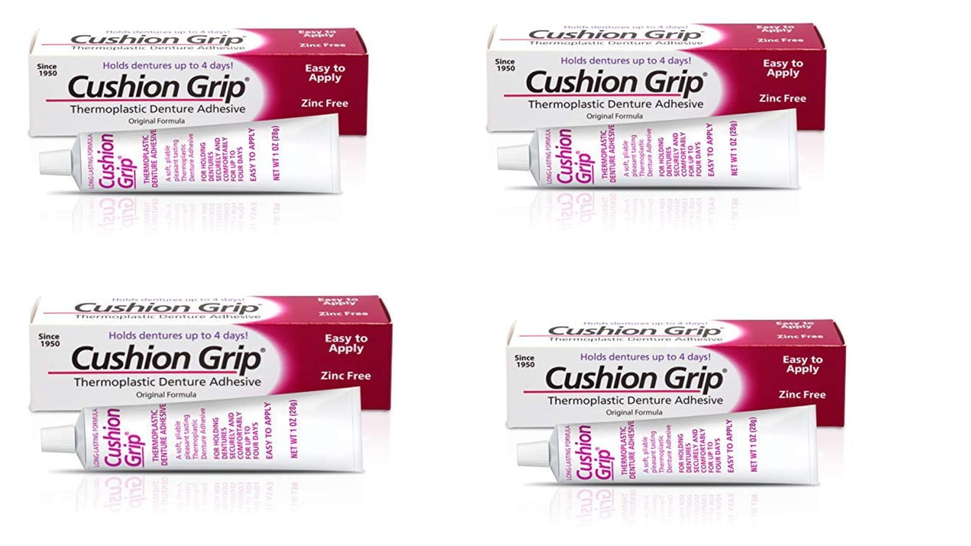 Cushion Grip Denture Adhesive 4 PACK, LongLasting Comfort, Secure
