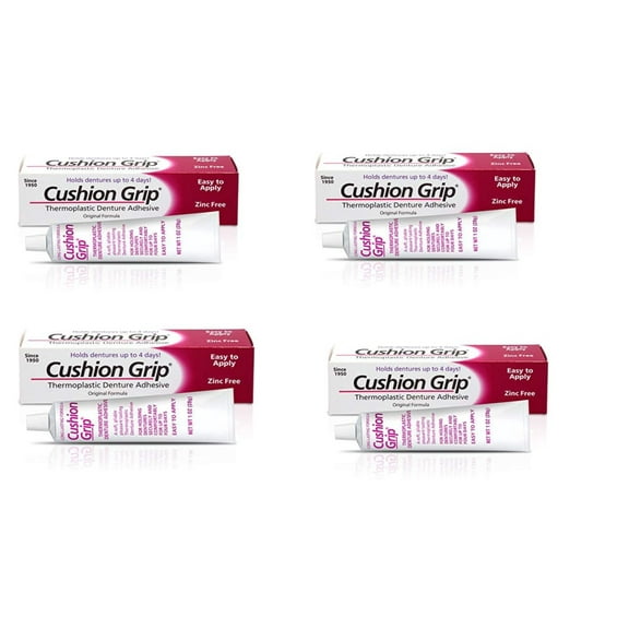 4 PACK Cushion Grip Thermoplastic Denture Adhesive Long-Lasting 1 oz. (4X 1oz)