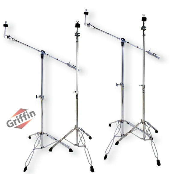 4-PACK Cymbal Boom Stand & Straight Cymbal Stand Combo Set by Griffin Percussion Drum Hardware Kit for Mounting & Holding Crash, Ride, Splash Cymbals Arm Counterweight Adapter & Double Braced Legs