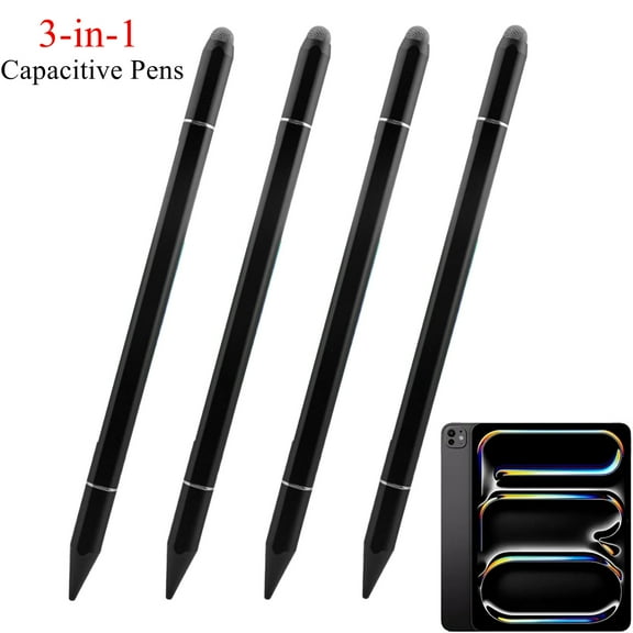 (4-PACK) ELEHOLD 3 in 1 Capacitive Stylus iPad Pencil Universal Stylus Pen Sensitive Touch for iPhone/iPad/Android/Microsoft/Surface All Capacitive Touchscreen,Black