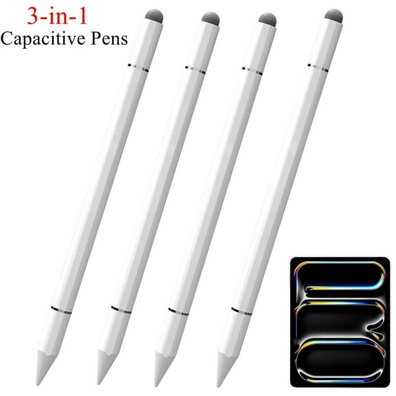 (4-PACK) ELEHOLD 3-in-1 Capacitive Stylus iPad Pencil Universal Stylus Pen Sensitive Touch for iPhone/iPad/Android/Microsoft/Surface All Capacitive Touchscreen,White