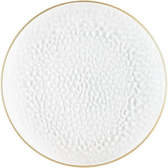 (4 PACK) EcoQuality 13" inch Round Charger Hammered Translucent Clear Plastic Plates with Gold Rim - China Like Party Plates, Heavy Duty Large Disposable Dinner Salad Plate Weddings, Serveware