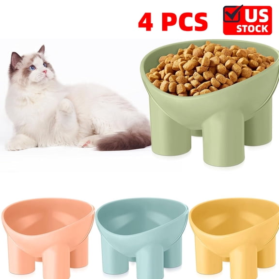 4 PACK Elevated Cat Bowls Plastic Raised Cat Bowl 15 Degrees Tilted Raised Pet Food and Water Dish Cute Anti Vomit Food Dishes Pet Feeders for Kitten and Small Dogs(Bear)