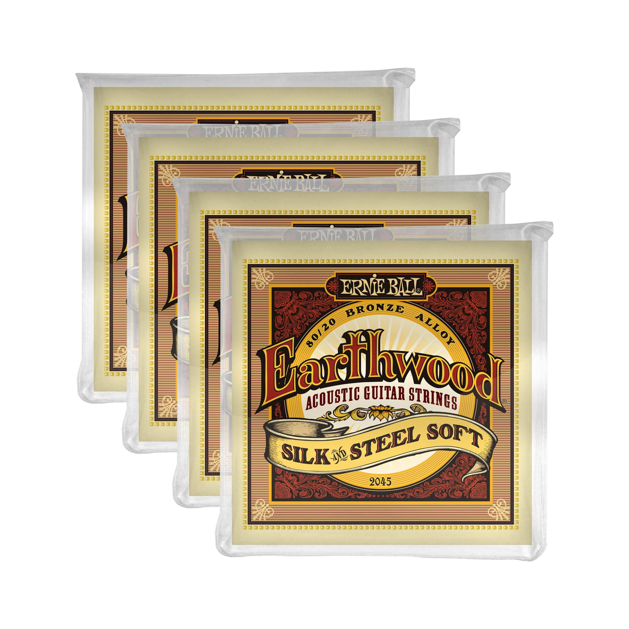 4 PACK Ernie Ball P02051 Earthwood Silk and Steel 12-String Soft Acoustic Set, .009 - .046