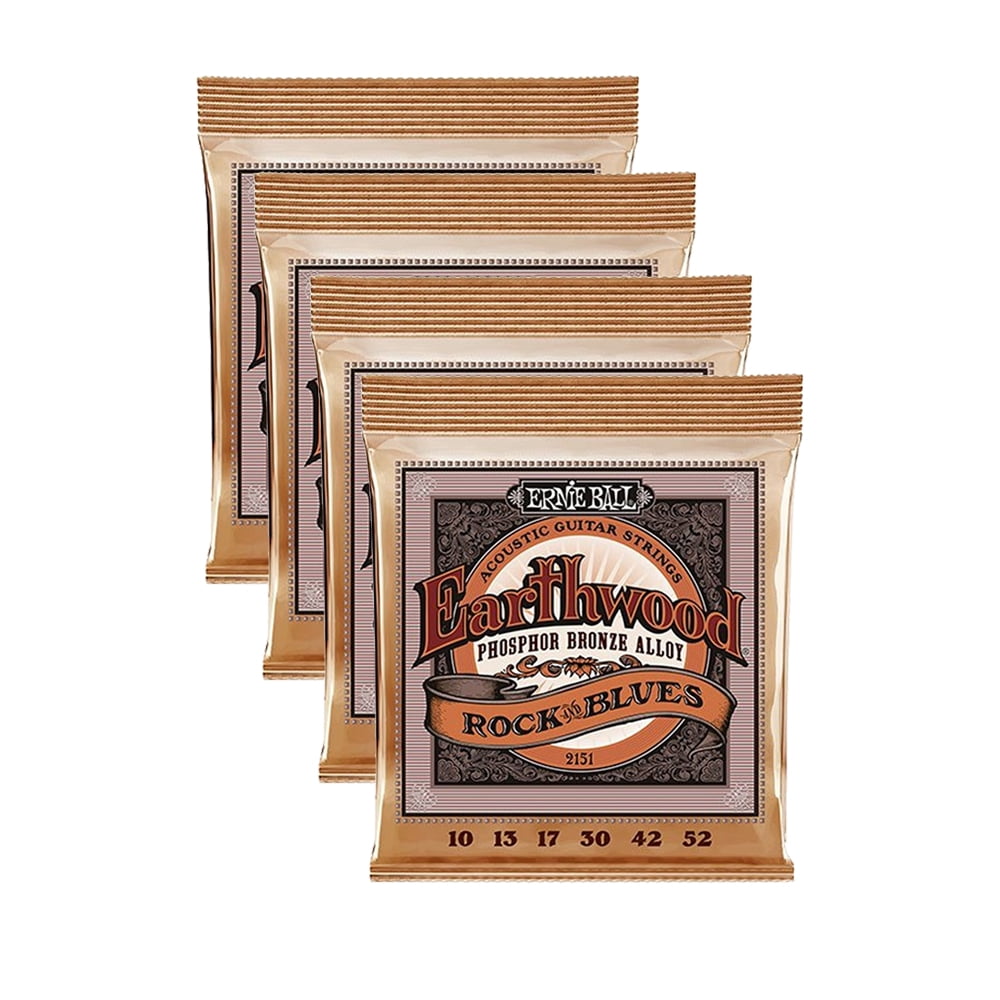 4 PACK Ernie Ball P02151 Earthwood Rock & Blues Phosphor Bronze Acoustic String Set .010 - .052