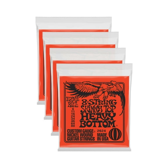 4 PACK Ernie Ball Skinny Top Heavy Bottom Nickel Wound 8-String Electric Guitar 9-80