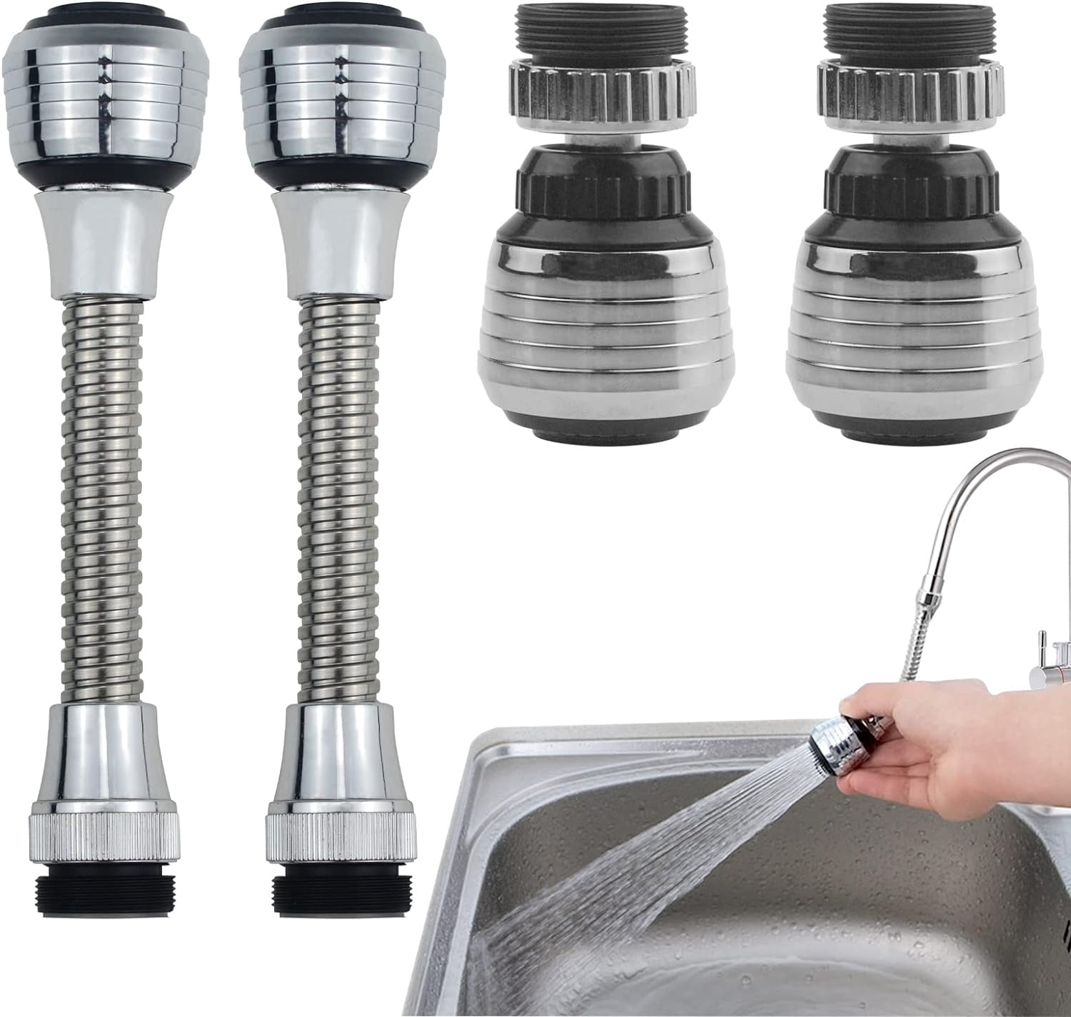 3 Pack Flexible Faucet Extender Hose – 6.5 Inch Rotatable Bendable Sink Extension Tube For Kitchen & Bathroom, Adjustable 3 To 7 Inches