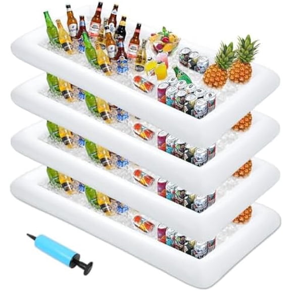 4 PACK Inflatable Ice Serving Bar, 53"x25" Server Tray Pool Buffet Drink Cooler, Ice Tray Food Drink Containers for Summer Parties$$Home Decor, Kitchen, & Other