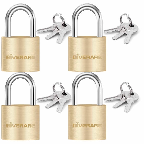 4 PACK Keyed Locks with Keys, Solid Brass Copper Travel Luggage Padlock, Small Waterproof Lock with 20MM Wide Body for Suitcase, Backpack, Gym, Locker, Jewelry Box, Toolbox, Sheds-Golden
