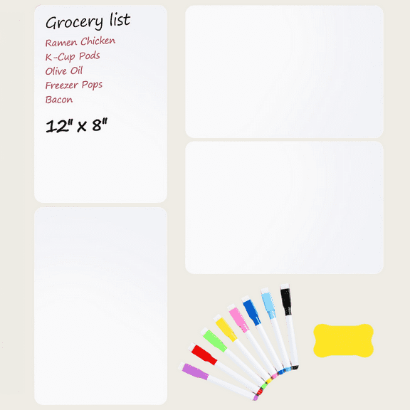 4 PACK Magnetic Dry Erase Board Sheet for Fridge, 12"x8" Erasable Refrigerator WhiteBoard, Smooth and Flexible Small Magnet Blank Notepad for Home Kitchen Organizer and Planner