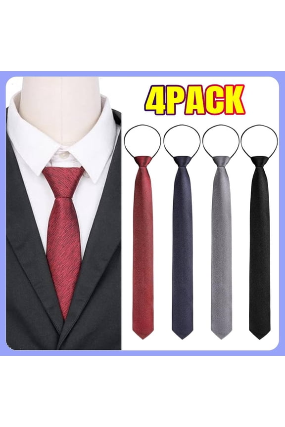 4 PACK Men's Zipper Tie Textured Adjustable Neck Pre-Tied Ties for Business Formal, Zipper Skinny Necktie Clip on Slim Tie