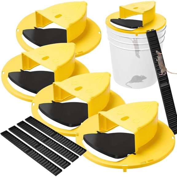 4 PACK Mouse Trap Bucket- 5 Gallon Bucket Lid Mouse Rat Trap - Automatic Reset Flip and Slide Mouse Trap - Humane Mouse Rat Traps for Indoor Outdoor Use - Reusable Mouse Trap