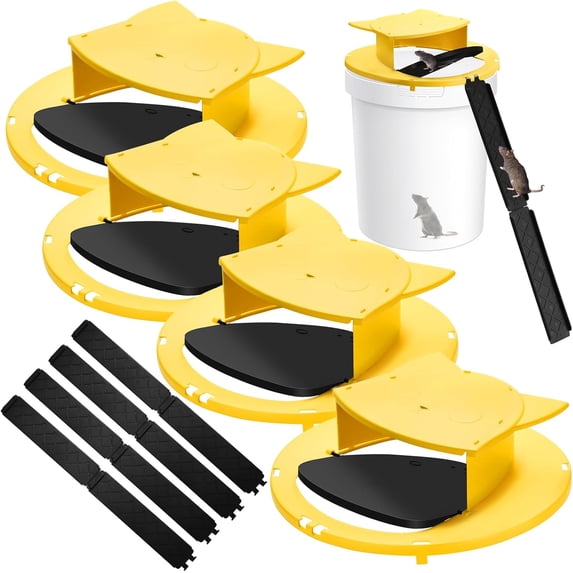 4 PACK Mouse Trap Bucket- 5 Gallon Bucket Lid Mouse Rat Trap - Automatic Reset Flip and Slide Mouse Trap - Humane Mouse Rat Traps for Indoor Outdoor Use - Reusable Mouse Trap