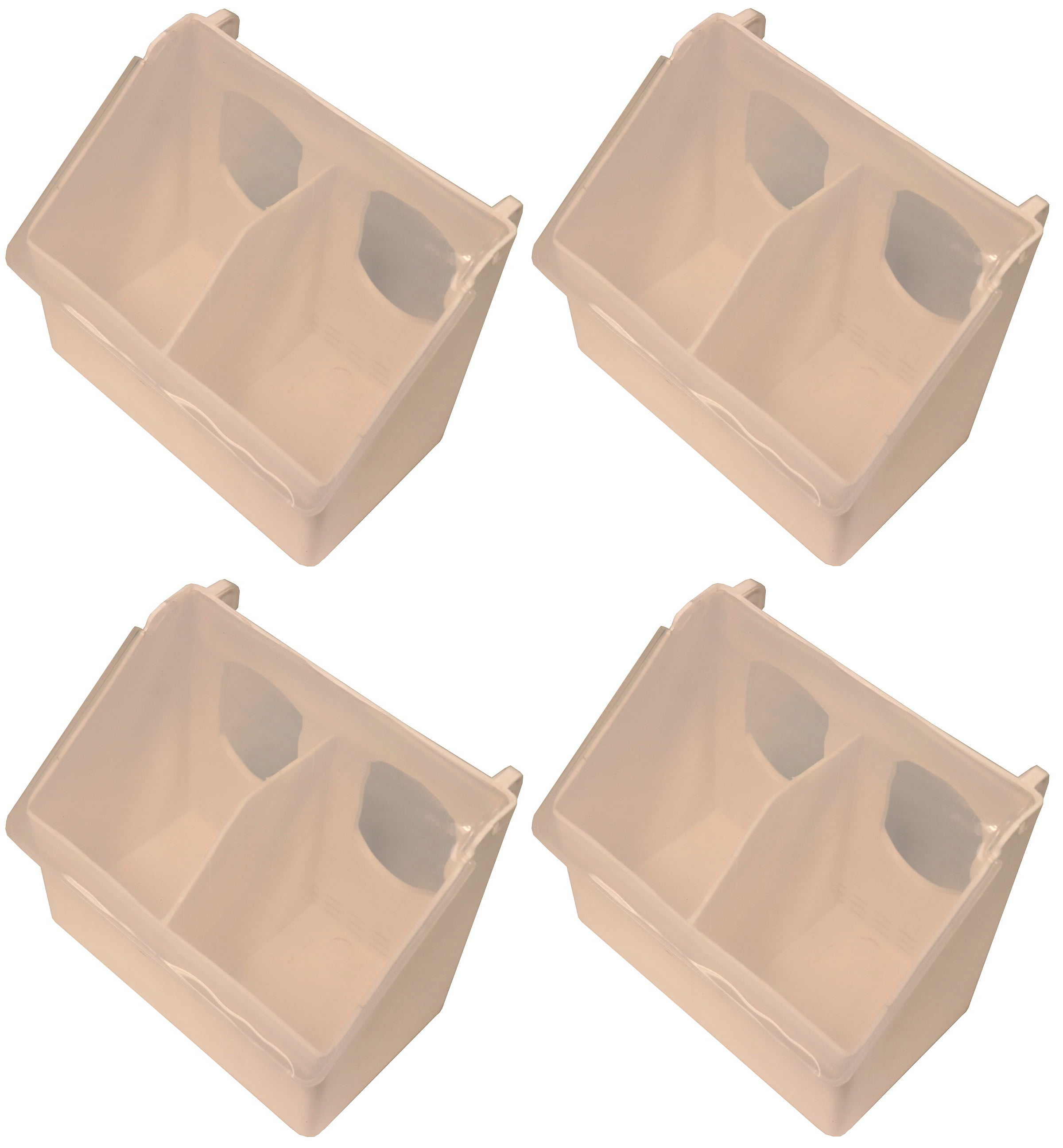 4 PACK OF 2 HOLE PLASTIC QUAIL PIGEON DOVE BIRD OUTSIDE OF CAGE MOUNT FEEDERS