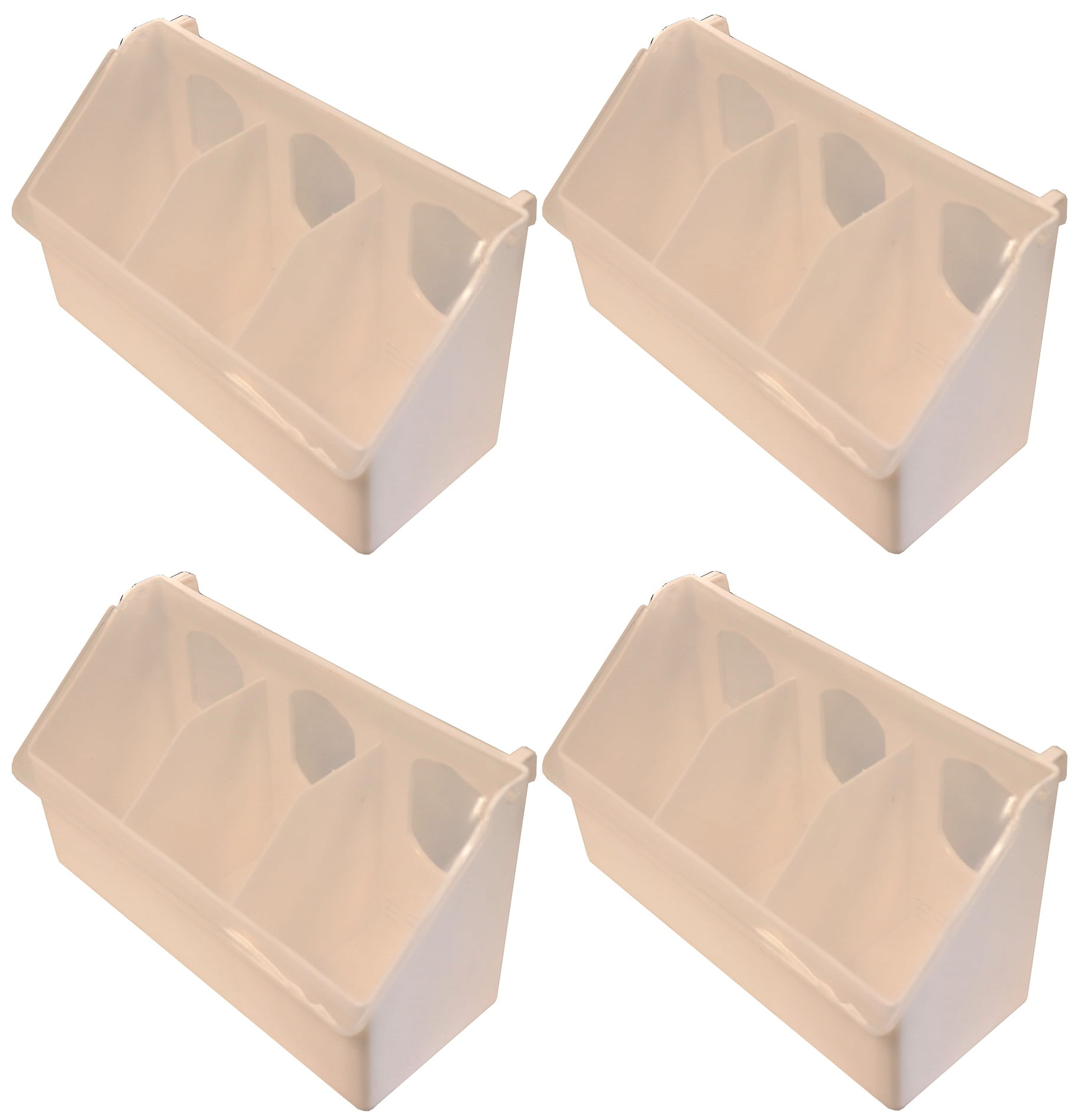 4 PACK OF 3 HOLE PLASTIC QUAIL PIGEON DOVE BIRD OUTSIDE OF CAGE MOUNT FEEDERS