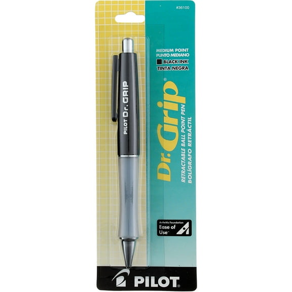 Pilot Dr. Grip Retractable Ball Point Pen, Medium, Black 36100 (4 pack) (Bundle)