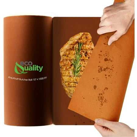 [4 PACK] Pink Butcher Kraft Paper Roll Peach Meat Wrapping Paper 15 inch - Roll for Briskets, BBQ Meat Smoking, Butcher, Food Service, Meat Paper (15 inches x 1000 Feet) by EcoQuality