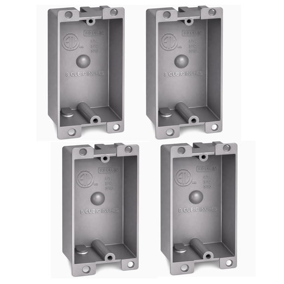 4 PACK Plastic Electrical Box, Shallow Remodel Box, 8 Cubic Inch Grey Outlet Box, Single Gang Old Work Junction Box, Length 4.25'', Width 2.4'', Depth 1.24'', Solid PVC Construction, ETL Listed