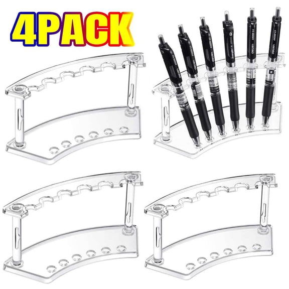 4 PACK Plastic Pen Display Stand, Clear Plastic Pen Holder Display Stand, 6-Slot Organizer for Home Office & Store Use