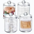 thumbnail image 1 of 4 PACK Qtip Holder Dispenser for Cotton Ball, Cotton Swab, Cotton Round Pads, Floss Picks - 12 oz Clear Apothecary Jar Set for Bathroom Canister Storage Organization, Vanity Makeup Organizer, 1 of 8