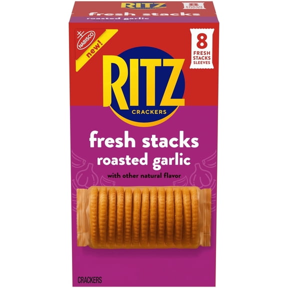 4 PACK RITZ Fresh Stacks Roasted Garlic Crackers, Travel Snacks, 11.8 oz (8 Multi Snack Packs)