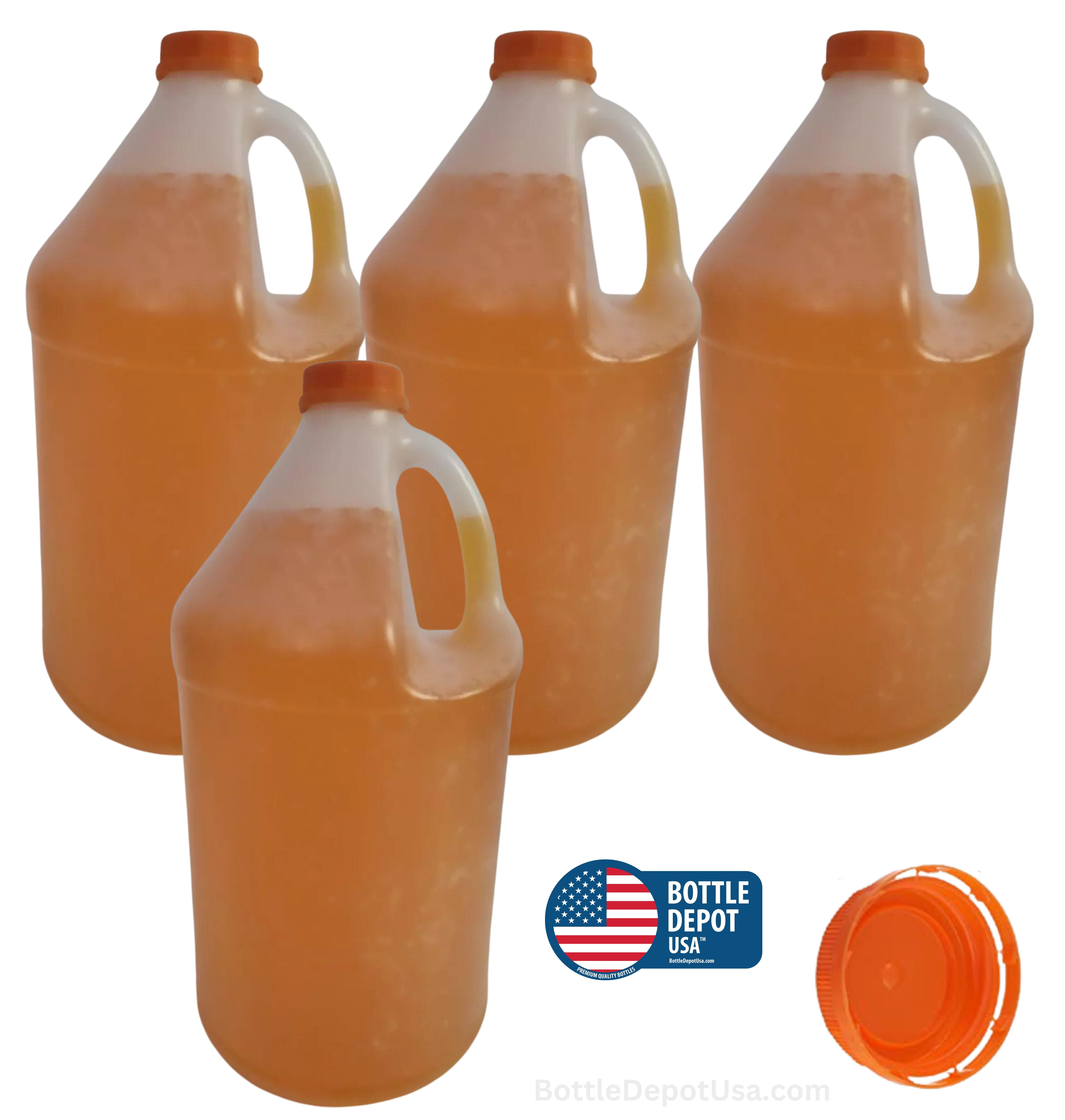 (4 PACK) Reusable 1-Gallon Plastic Jug  BPA-Free, Leak-Resistant, Orange Screw-on Lid, Ergonomic Handle, BPA Free, HDPE Plastic - Made in USA