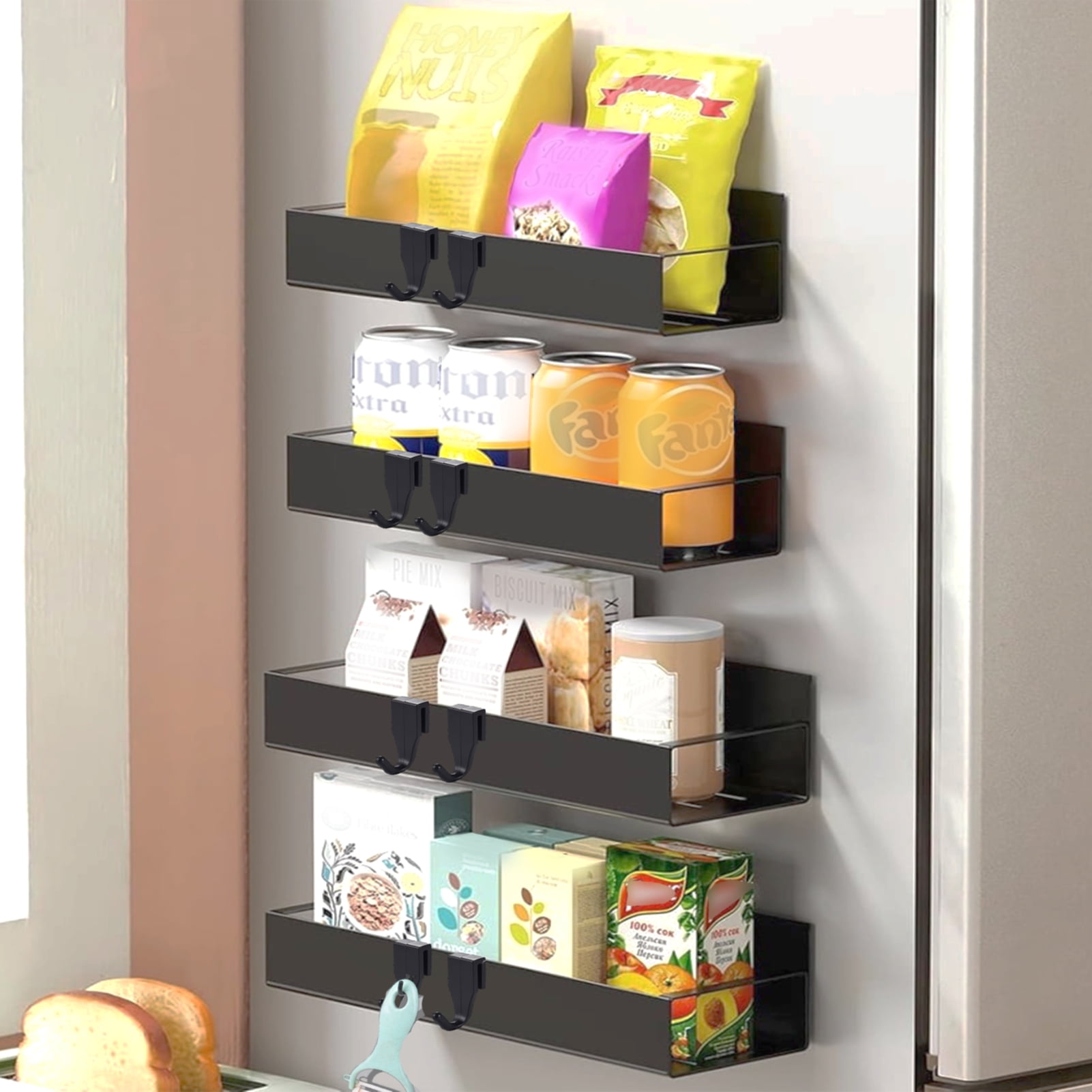 4 Pack Walmart Magnetic Spice Rack Holders Season Shelves for Refrigerator Kitchen Organizer Black Walmart
