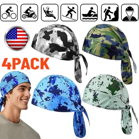 4 PACK Skull Cap Do Rag Cotton Bandana Head Wrap Biker Motorcycle Cycling Sports Cap