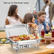 4 PACK Slivery Chafing Dishes for Buffet, 9QT High Grade Chafing Dish Buffet Set, Rectangular Stainless Steel Chafers and Buffet Warmers Sets for Parties Weddings Catering Buffet - only For Cooking