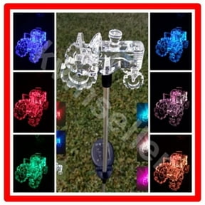 4 PACK Solar Acrylic Tractor Garden Stake Pathway Lawn LED