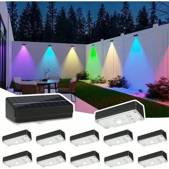 (4 PACK) Solar Fence Lights,Fence Lights Solar Powered Waterproof IP65 Multicolor Led 12 Fixed Colors ＆RGB Color Changing for Pool, Deck, Patio, Porch, Stairs, Holiday