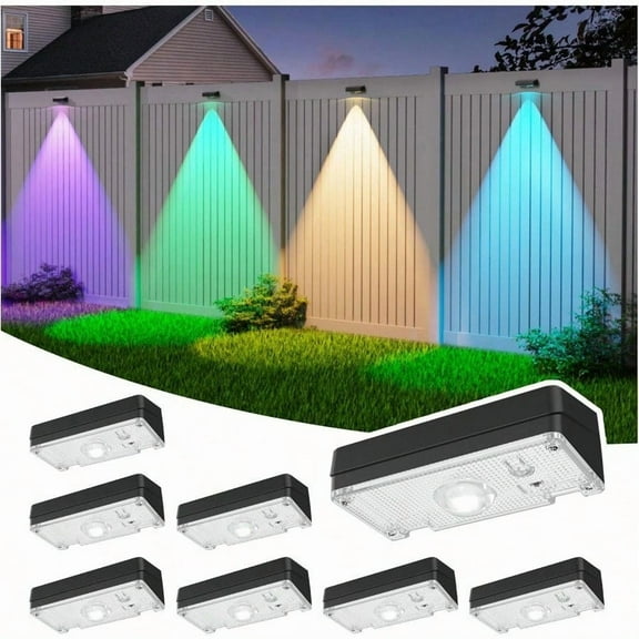 (4 PACK) Solar Fence Lights,Fence Lights Solar Powered Waterproof IP65 Multicolor Led 12 Fixed Colors ＆RGB Color Changing for Pool, Deck, Patio, Porch, Stairs, Holiday