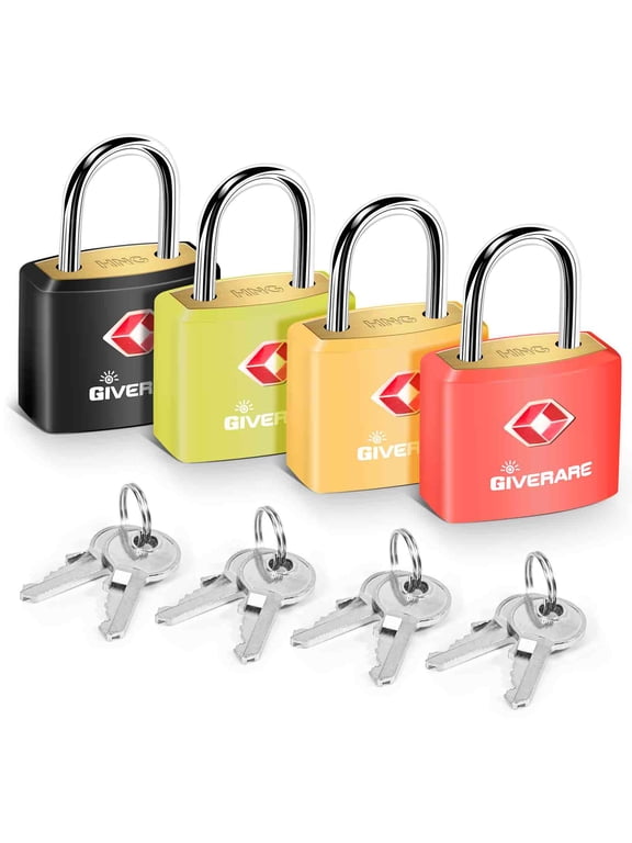 4 PACK TSA Approved Travel Luggage Locks with Keys, Solid Brass Copper Keyed Padlock, ABS Plastic Covered Small Locks for Suitcase, Backpack, Gym Locker, Jewelry Box-by GIVERARE