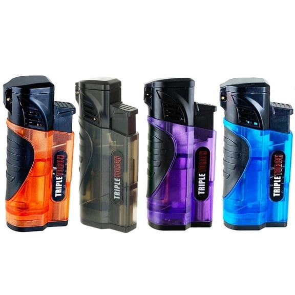 4 PACK Triple Clear Color Torch Lighter Adjustable Flame With Cigar Puncher Purple