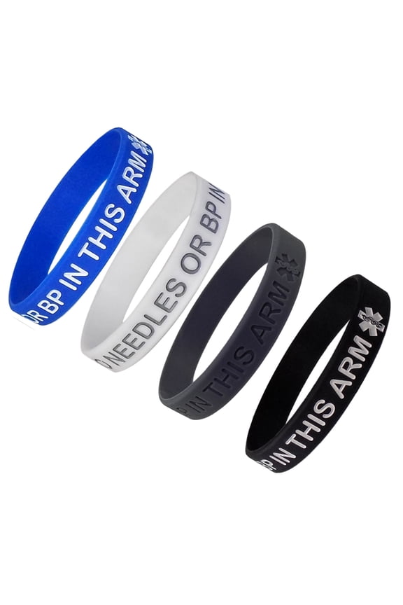 4 PACK UNISEX - Lymphedema Alert "NO NEEDLES OR BP THIS ARM" Wristbands