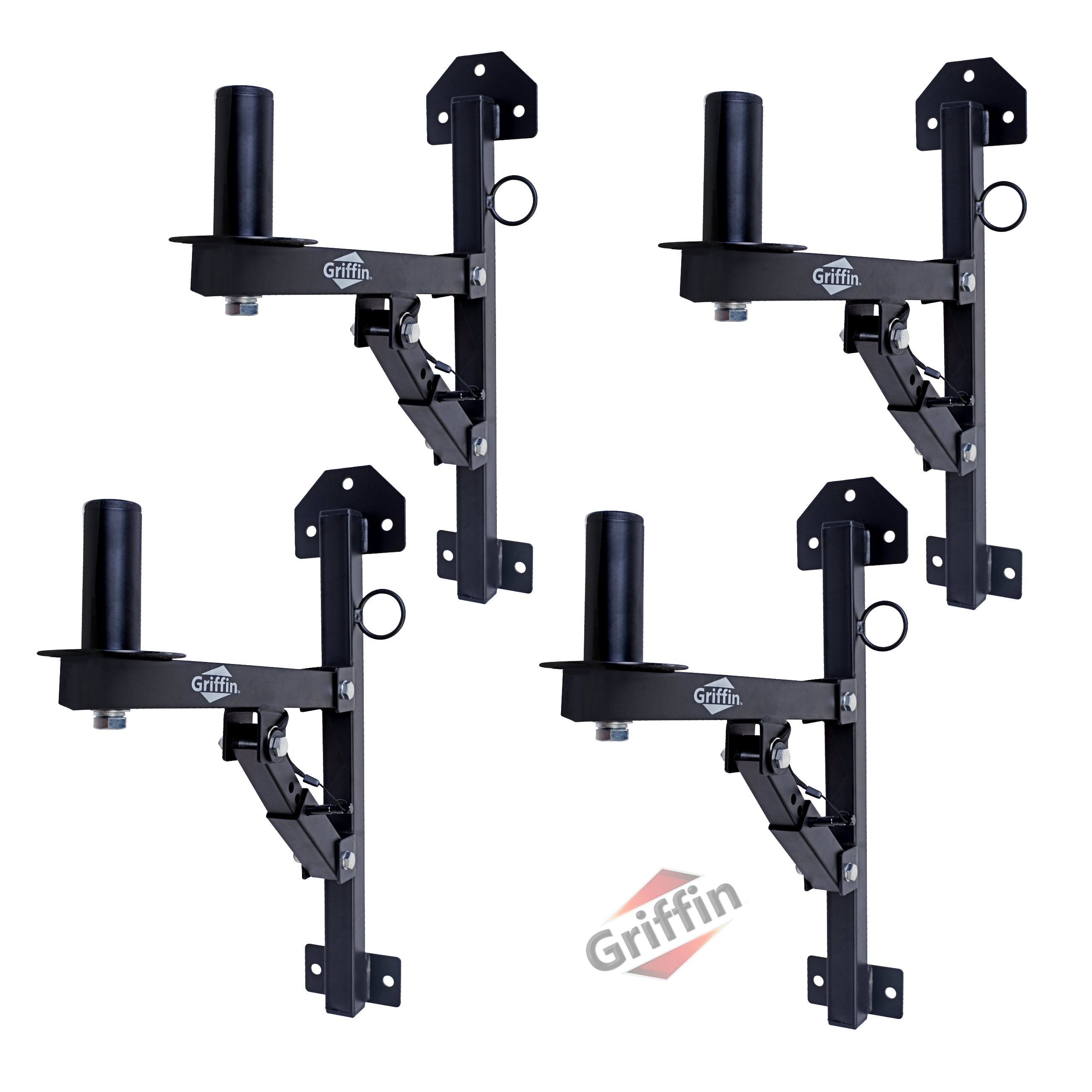 4-PACK Wall Mount Brackets for PA Speakers By Griffin Securing Locking Pin & 3 Horizontal Level Tilt Adjustments DJ On Stage Studio Monitor Stands All Steel Pro-Audio Speaker 35mm Pole Holder