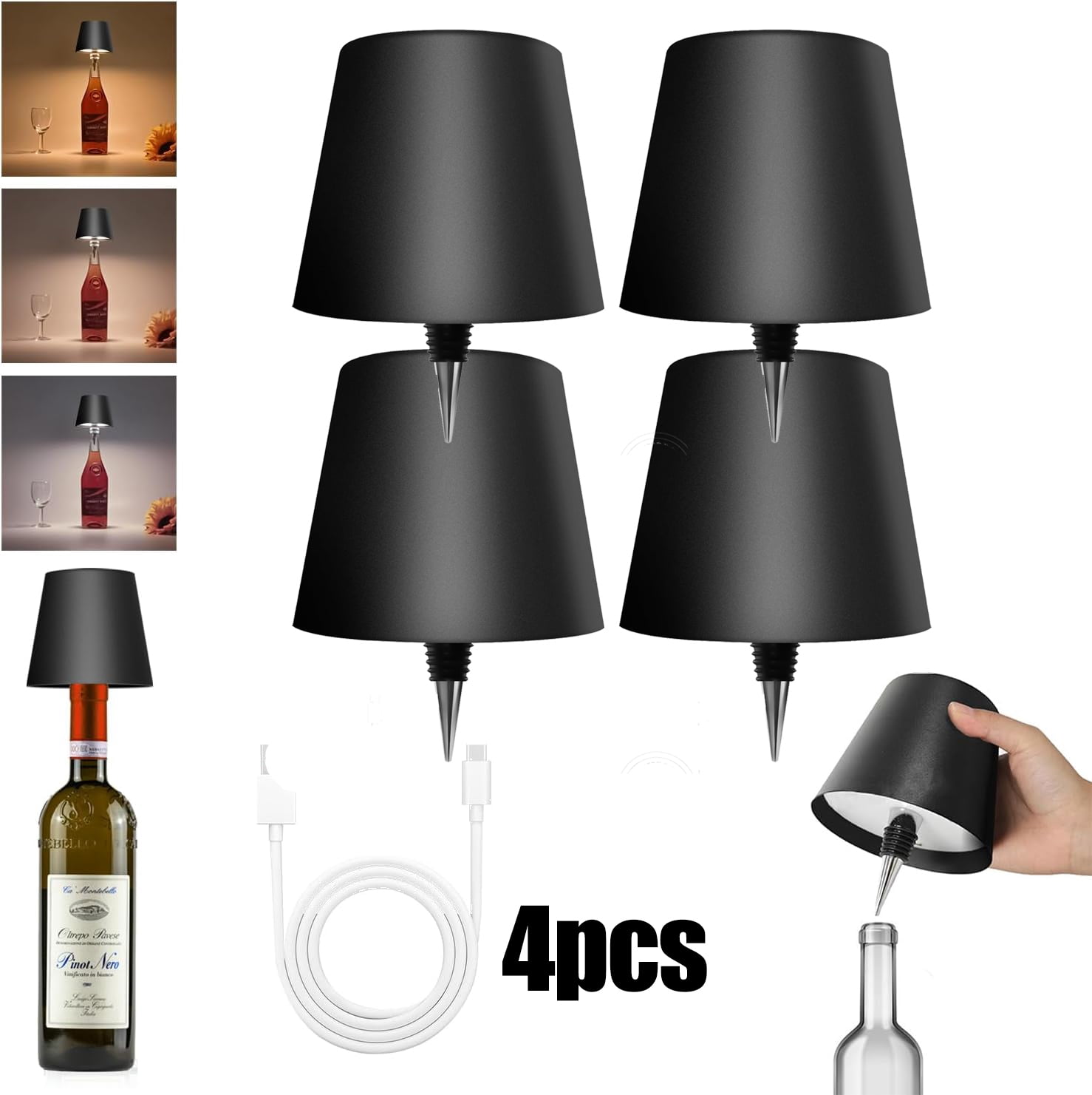 Universal 5.11 in Dimmable Matte Grey Table Lamps with Etched Glass White Shades (4 Count)