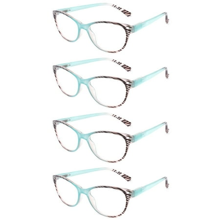 4 PACK Womens Classic Cat Eye Reading Glasses Rectangular Plastic Spring Hinges Readers