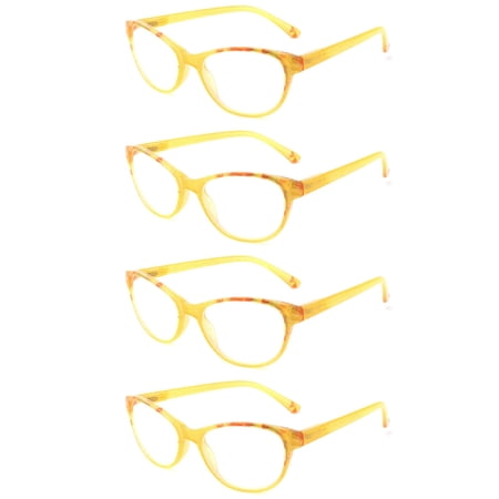 4 PACK Womens Classic Cat Eye Reading Glasses Rectangular Plastic Spring Hinges Readers