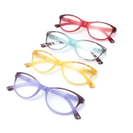 4 PACK Womens Classic Cat Eye Reading Glasses Rectangular Plastic Spring Hinges Readers