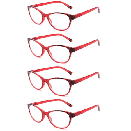 4 PACK Womens Classic Cat Eye Reading Glasses Rectangular Plastic Spring Hinges Readers