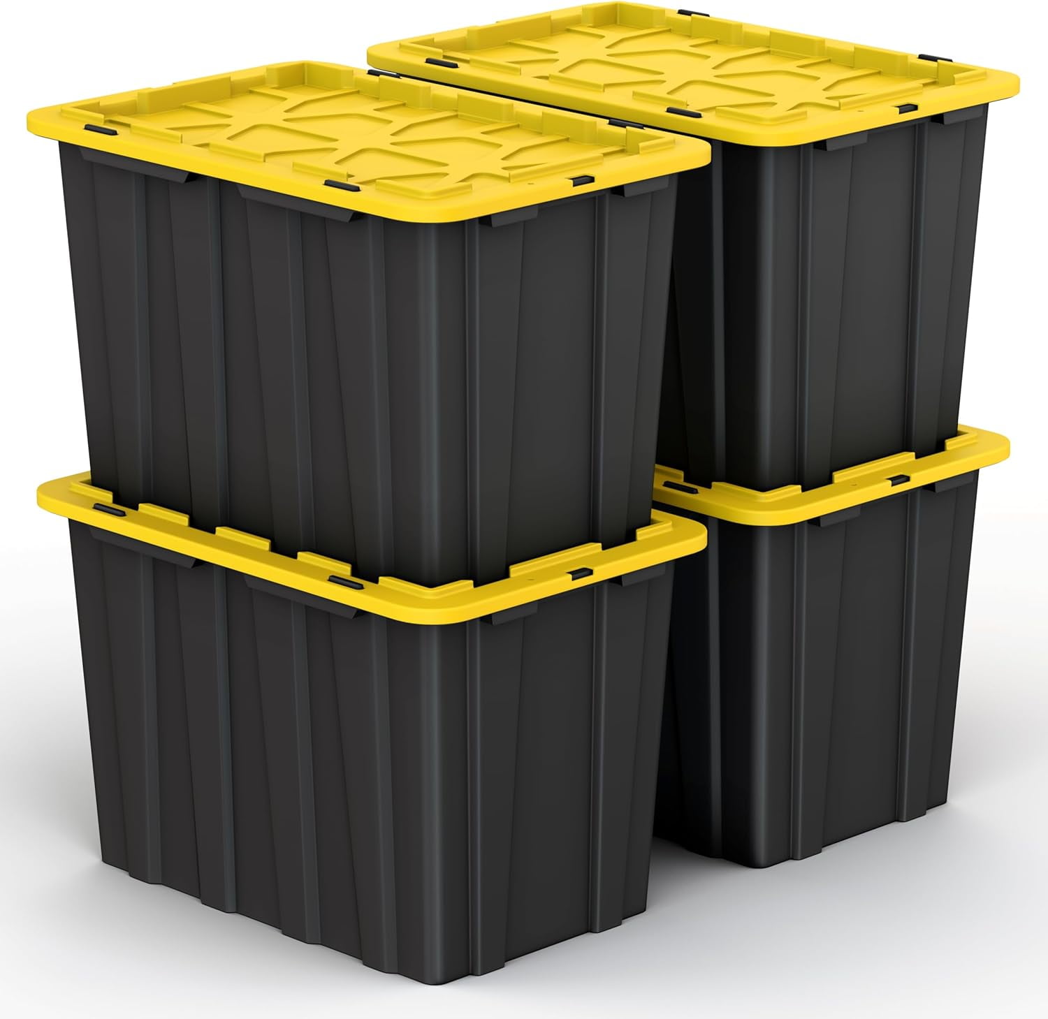 4 PACK X-Large Black & Yellow Storage Bins | Plastic Tote Organizing ...