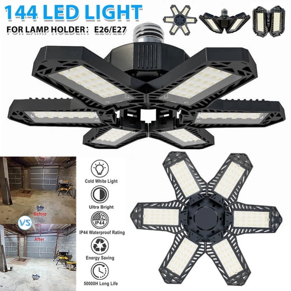4 Packs 200W Deformable LED Flush Mount Garage Light, 6-Leaf Adjustable Panels, 2000LM 6500K Bright Shop Light, E26/E27 Base, 360/270 Lighting Modes for Garage, Warehouse, Workshop