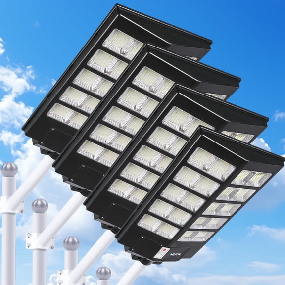 4 PACKS 7000W Solar Street Light Outdoor Dusk to Dawn Waterproof with Motion Sensor for Parking Lot Yard Path Driveway Farm