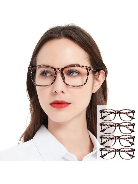 4 PACKS Blue Light Blocking Reading Glasses 5.0 Women Computer Readers (Leopard) WEMOOTANTS