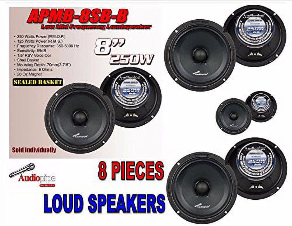 4 PAIR Audiopipe 8 250W Low Mid Frequency Loud speakers FULL RANGE APMB-8SB-B