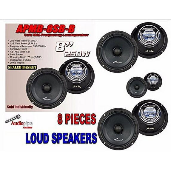 4 PAIR Audiopipe 8 250W Low Mid Frequency Loud speakers FULL RANGE APMB-8SB-B