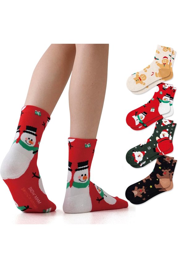 4 PAIRS Christmas Socks Santa Socks For Fun Novelty Socks Crew Socks