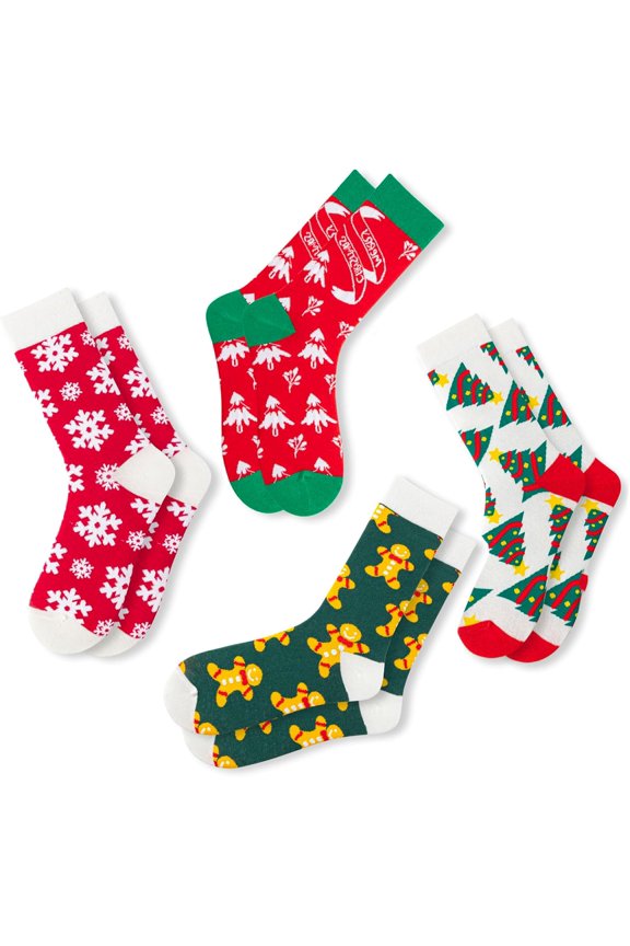 4 PAIRS Christmas Socks Santa Socks For Fun Novelty Socks Crew Socks