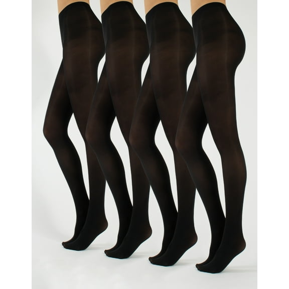 4 PAIRS WOMAN OPAQUE TIGHTS | MICROFIBER PANTYHOSE WITH NUDE BRIEF AREA | BLACK | 50 DEN | MADE IN ITALY (L/XL, Black)